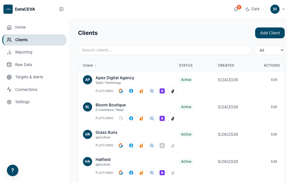 Clients page